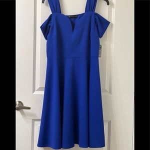 Plus size A Line Peak shoulder cobalt blue dress